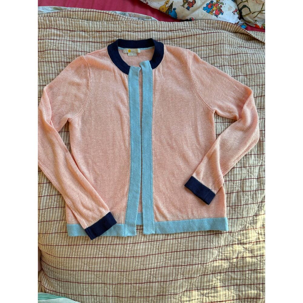 Boden 100% Linen Colorblock Cardigan | Pink & Blue | US 6